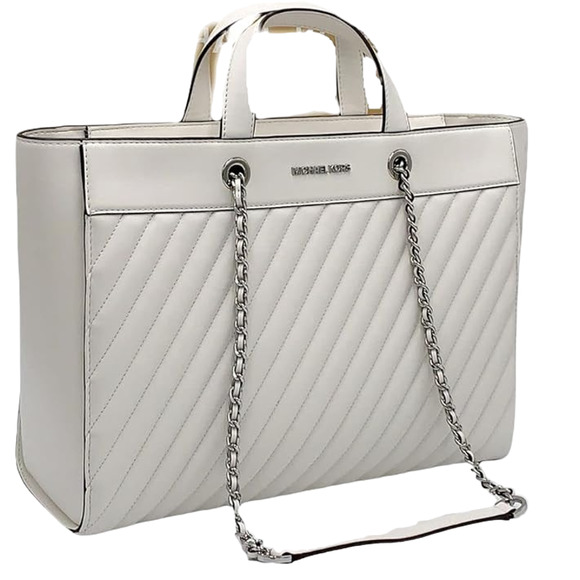 Michael Kors Rose Large Quilted East/West Tote Bag Handbag Optic White $528 Nwt - Picture 1 of 9